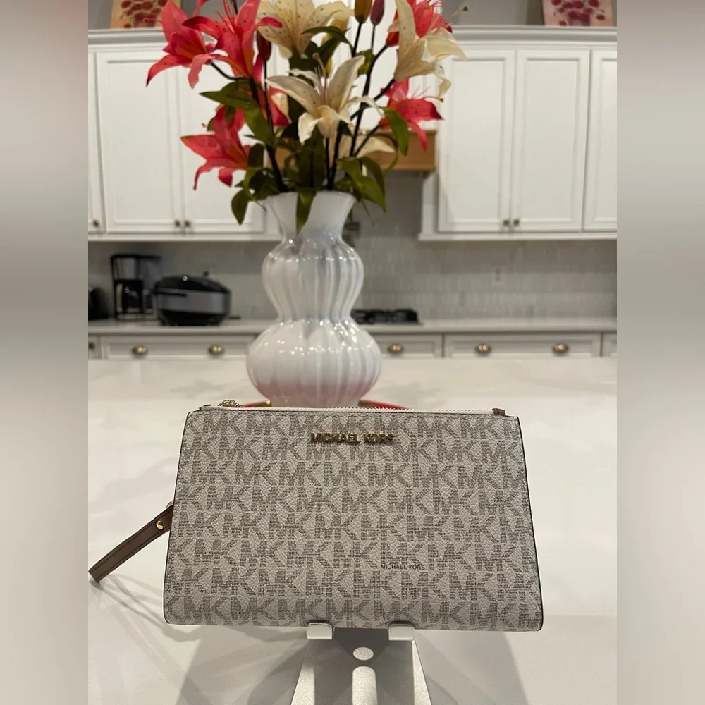 Michael Kors Gray Clutch Wristlet with Monogram Design - Picture 1 of 6